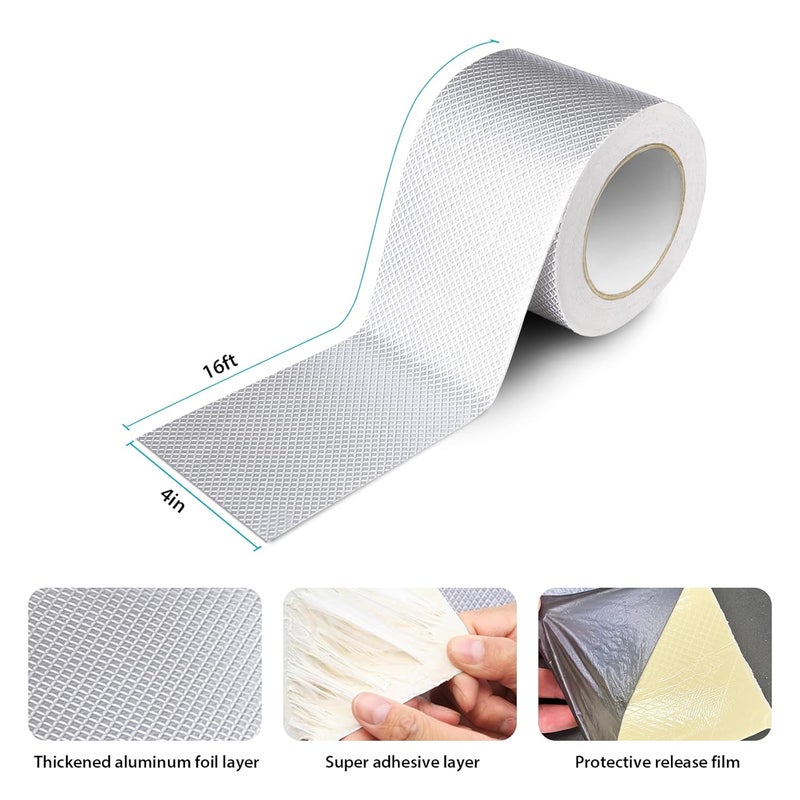 360Tronics Super Waterproof Butyl Tape 4 Inch, 4" x 16ft Super Sticky Aluminum Foil Tape Leakproof Sealant Tape for Metal Roofing, RV Roof Repair, Gutter Leak, Boat, Pipe, Window & Glass Sealing - Image 2
